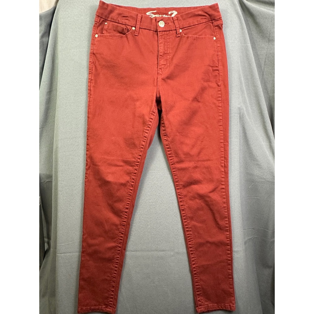 Seven7 Tummyless High Rise Skinny Jeans Womens 12 Rust Red Cotton Modal Stretch